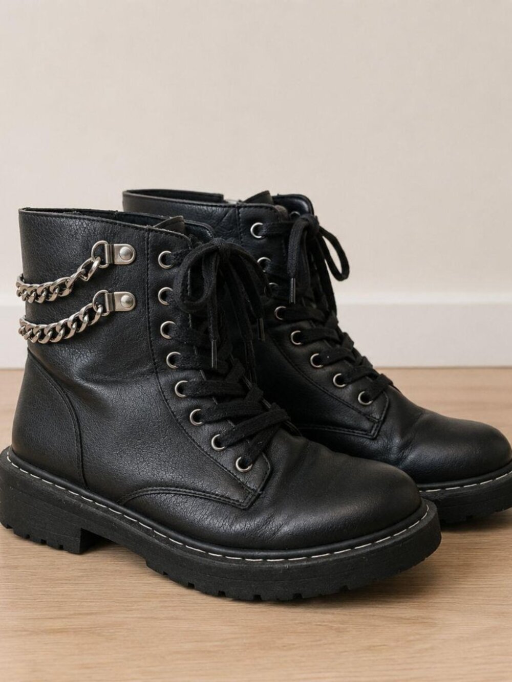 Women's Black Chunky Combat Boots
